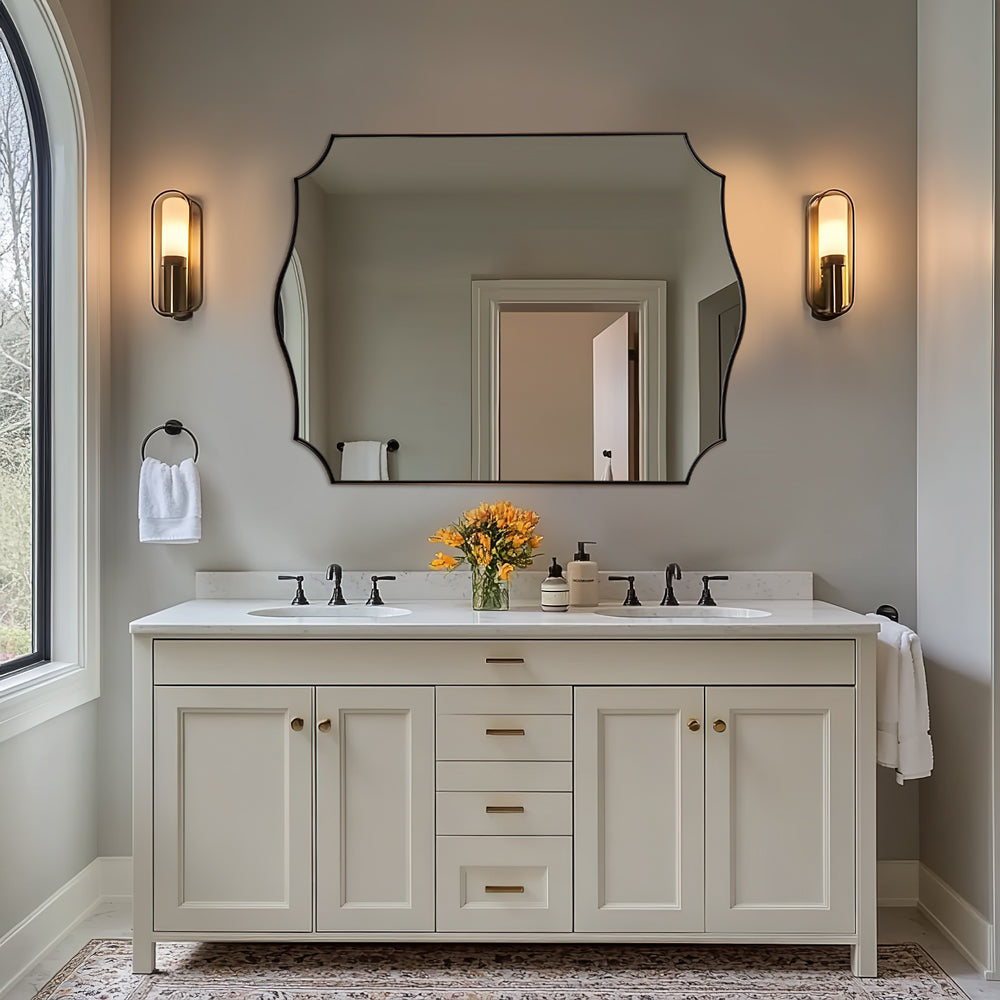Contemporary  Scalloped Rectangle Wall Mirror | Stainless Steel Frame