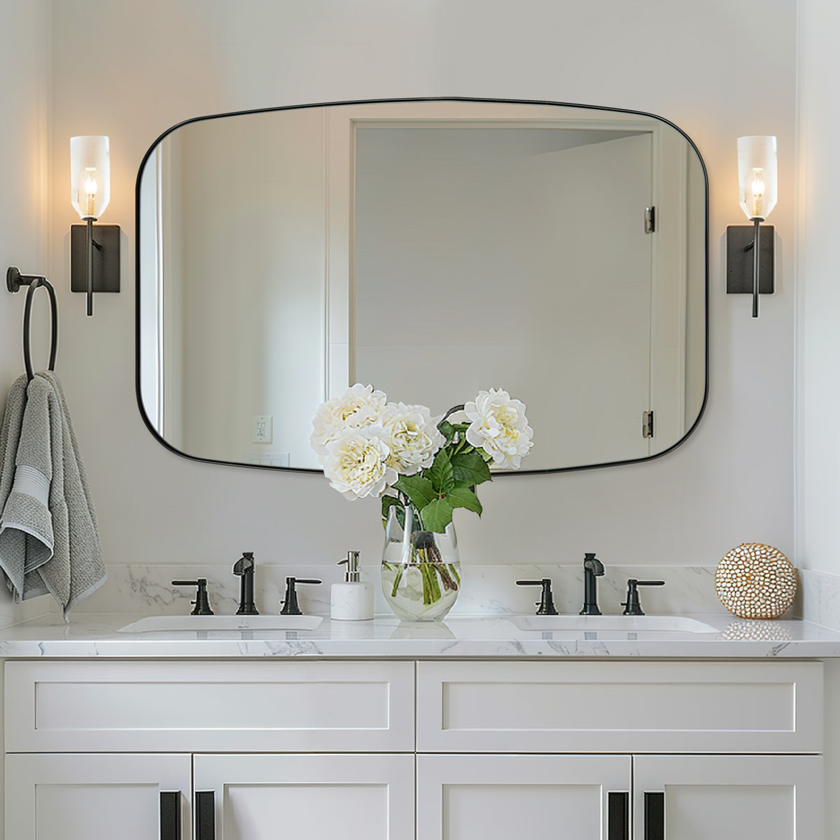 Modern Oblong Bathroom Mirror Long Oval Mirror | Stainless Steel Frame