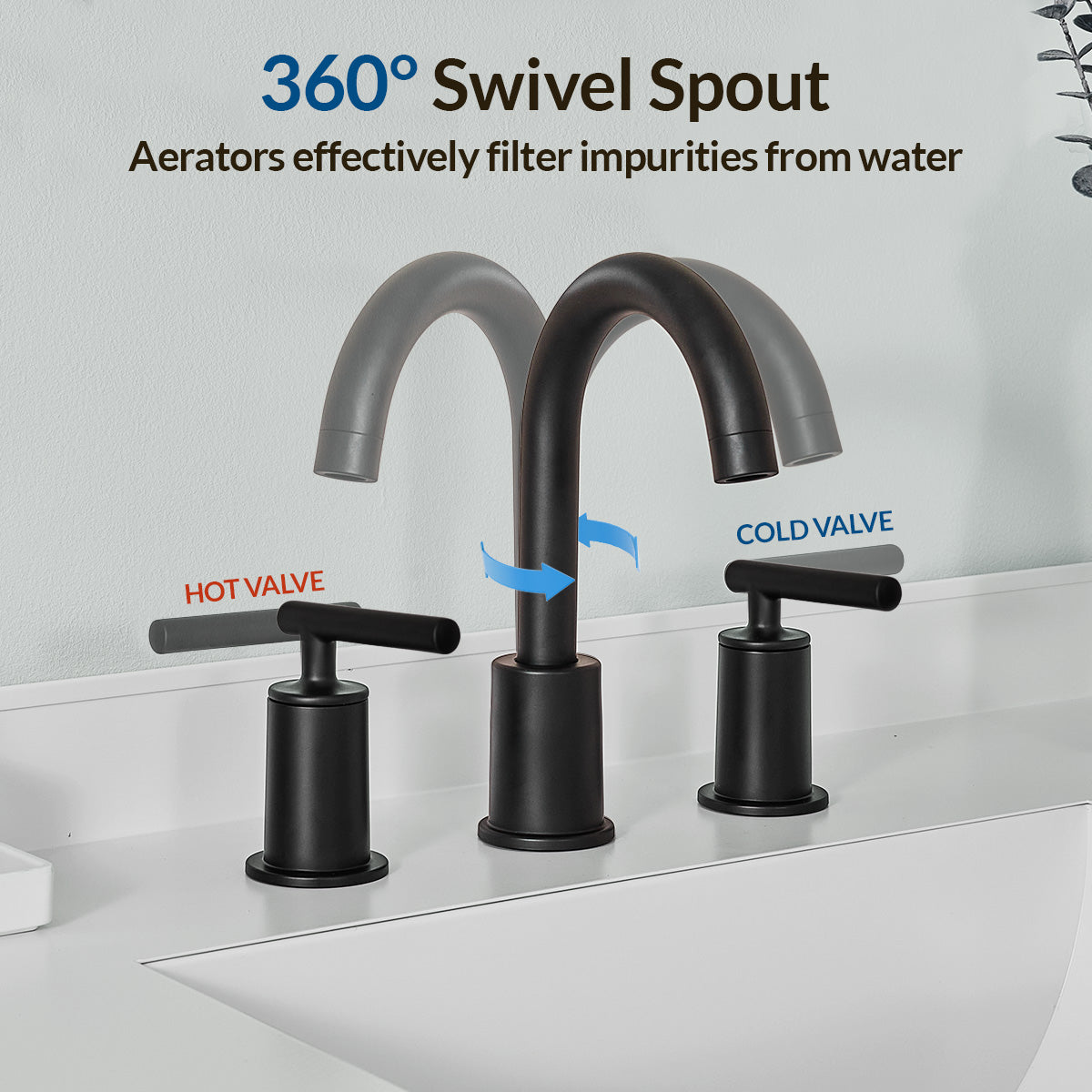 ANDY STAR  Bathroom Faucet 3 Hole, 360 Degree Swivel Spout Bathroom Sink Faucet with 2 Level Handle of Hot&Cold Water Control