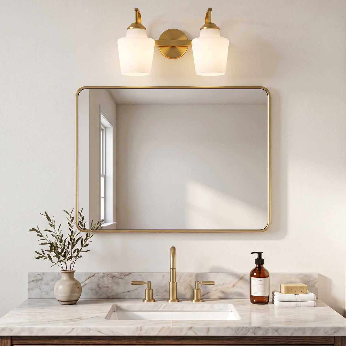 Contemporary Opal Glass Tapered Shade Bathroom Vanity Light