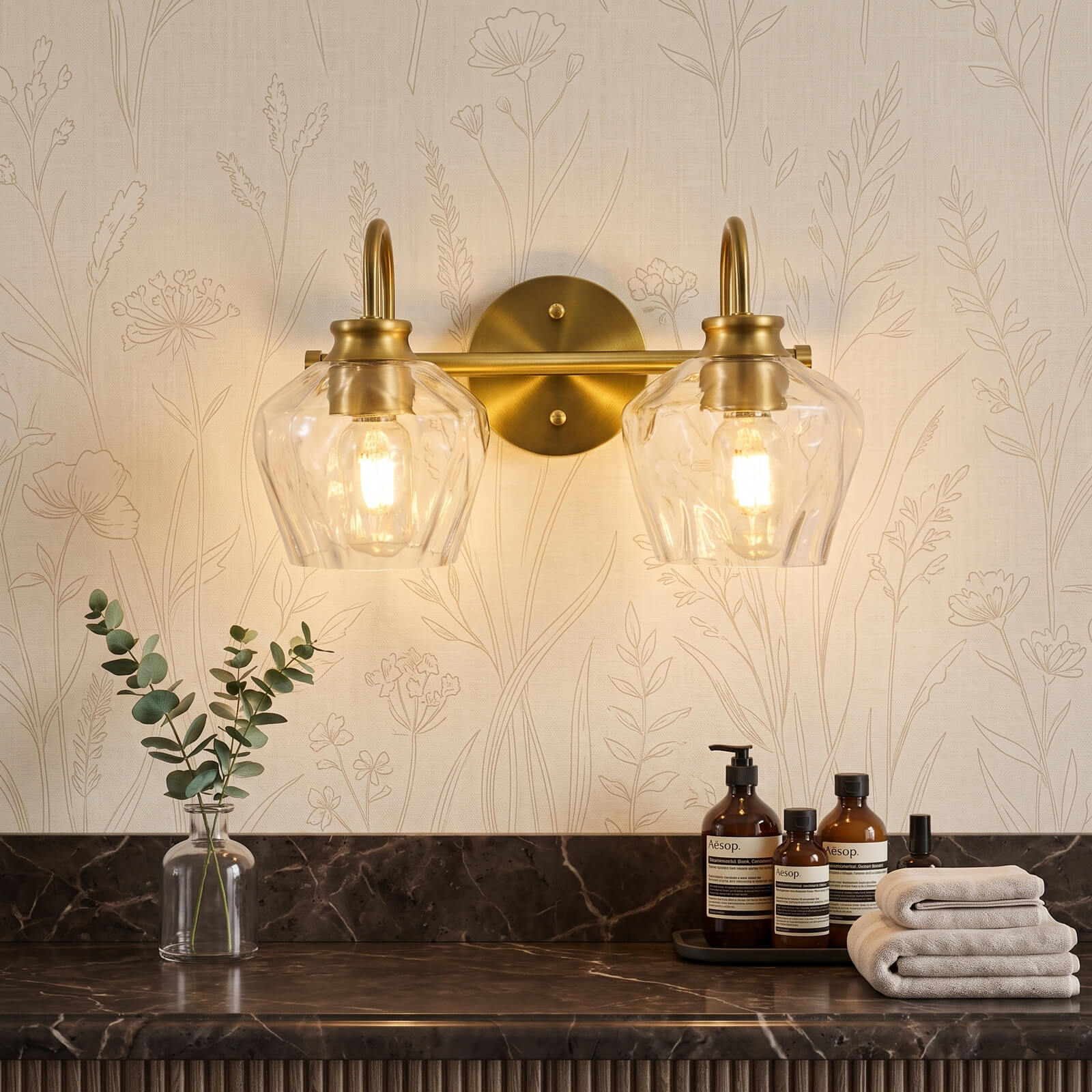 Contemporary  Hammer Glass Shade Gooseneck Bathroom Wall Sconce