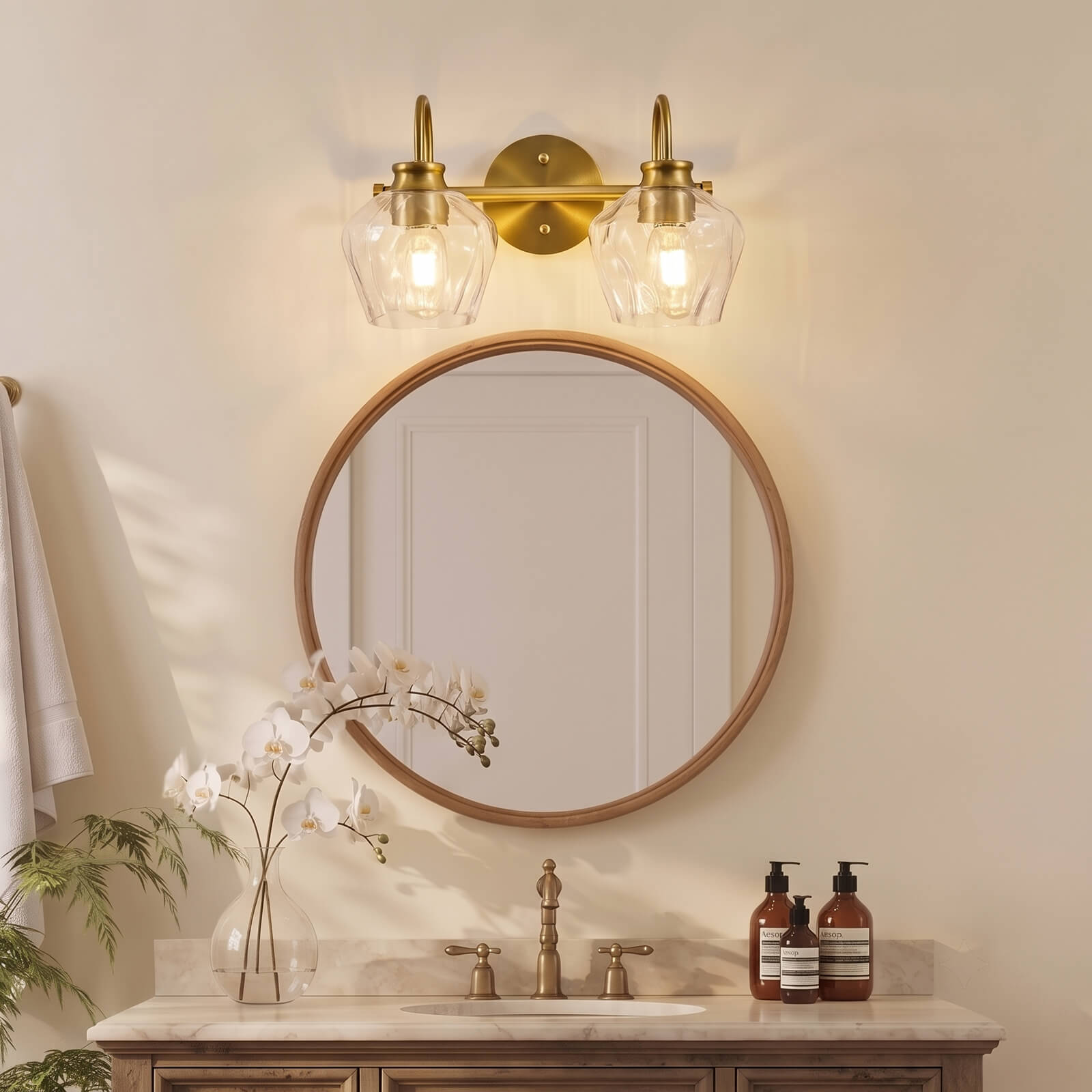 Contemporary  Hammer Glass Shade Gooseneck Bathroom Wall Sconce