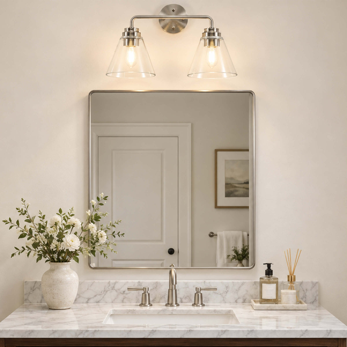 Modern Clear Cone Glass Shade Bathroom Vanity Light