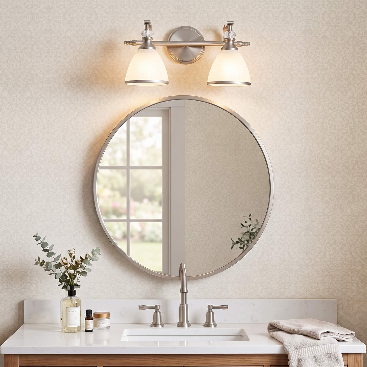 Vintage Frosted Trumpet Glass Shade Bathroom Vanity Light