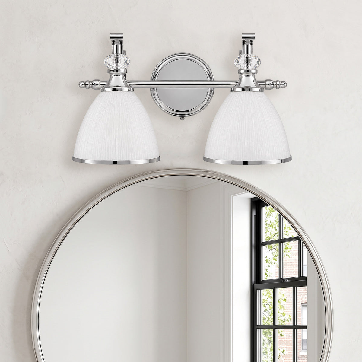 Artistical Metal Crank Frame White Frosted Trumpet Shade Bathroom Sconces