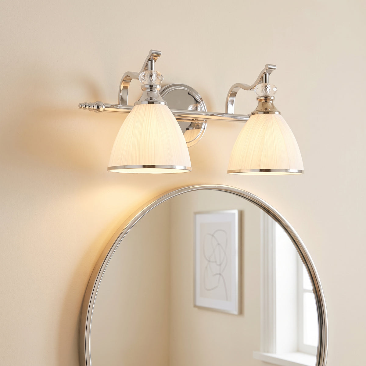 Artistical Metal Crank Frame White Frosted Trumpet Shade Bathroom Sconces