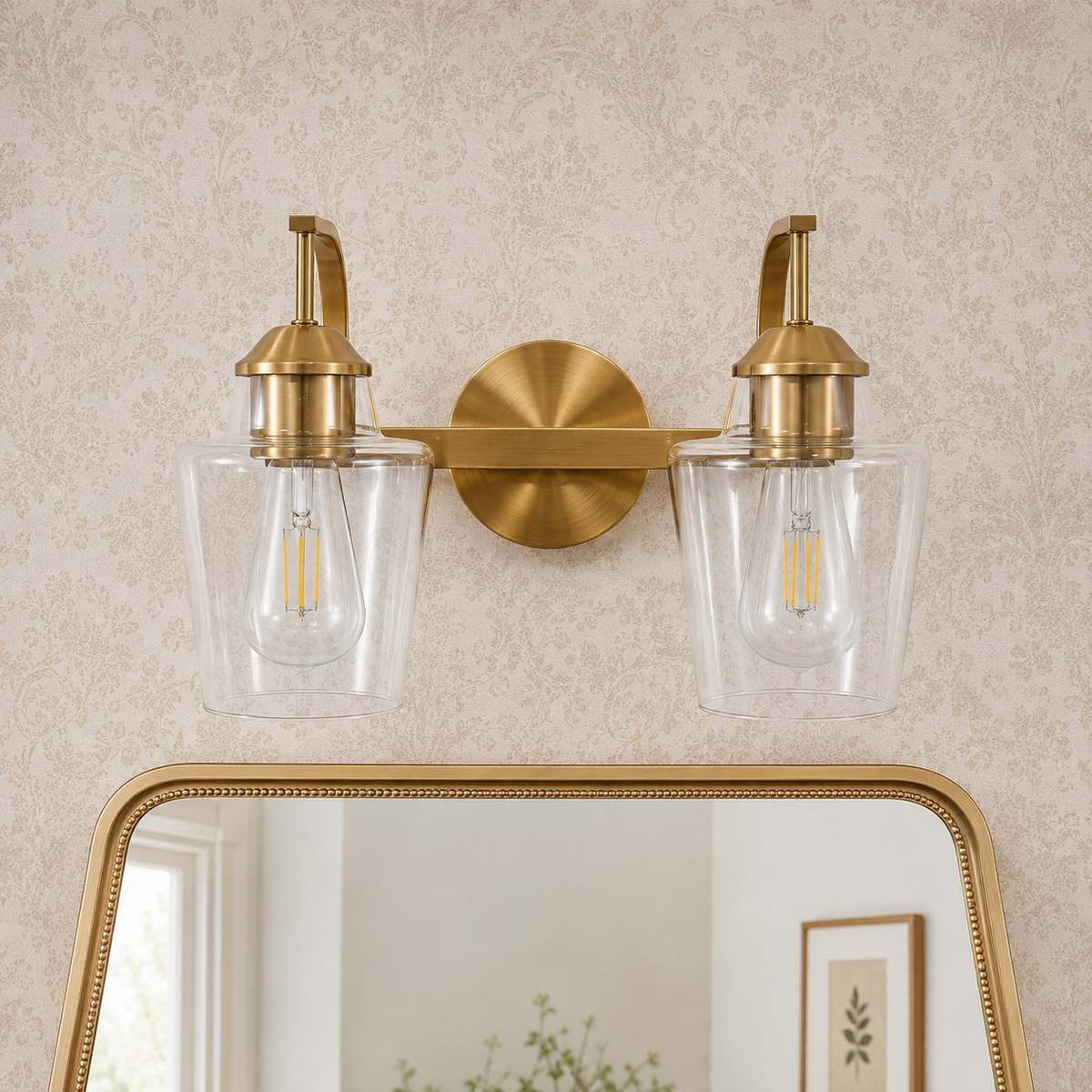 Contemporary Hand-Blown Tapered Glass Shade Bathroom Vanity Light