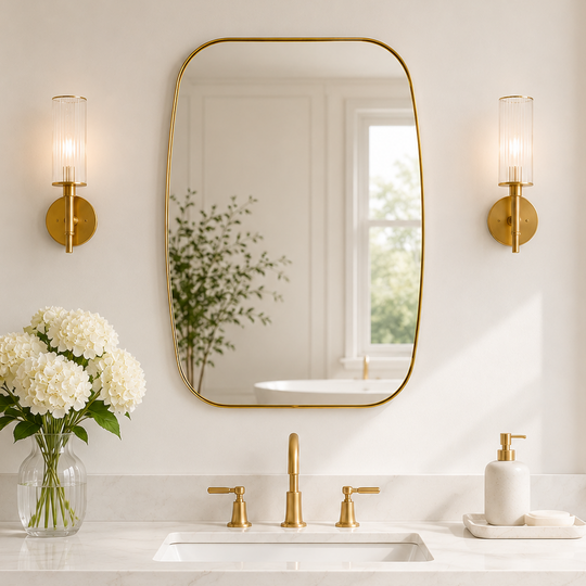 Modern Oval Oblong Bathroom Vanity Mirror | Stainless Steel Frame