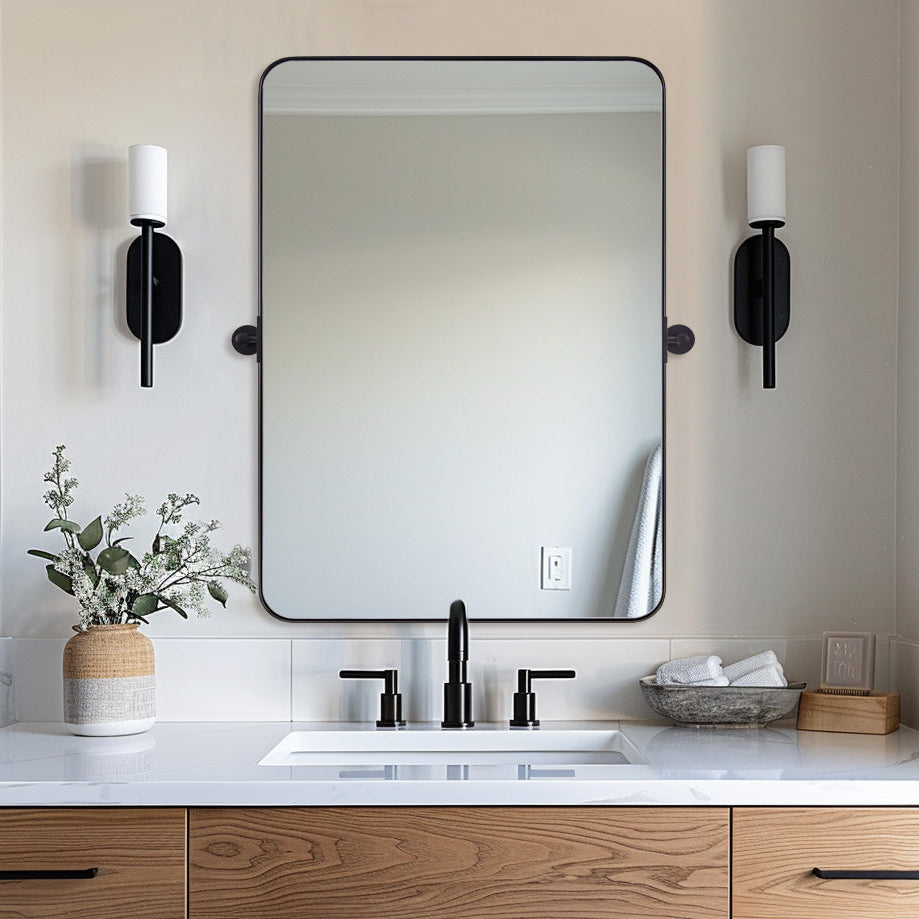 MOON MIRROR Matte Black Pivot Tilt Rectangle Bathroom/ Vanity Mirrors | Stainless Steel Frame