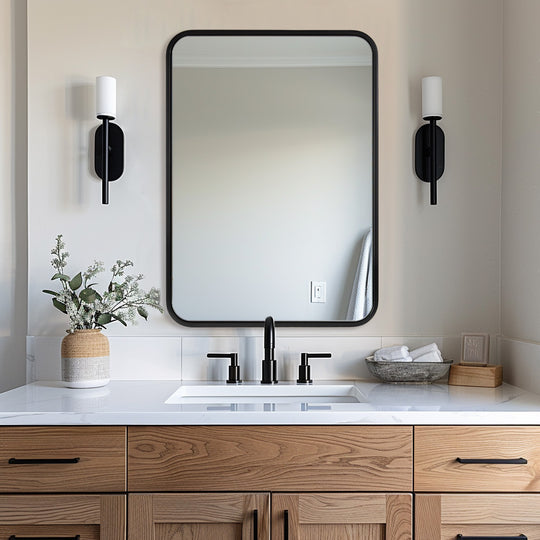 Contemporary Bold Metal Rounded Rectangular Bathroom Vanity Mirrors