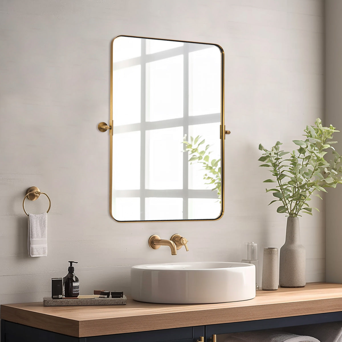 Open Box Like New: Tilting Pivot Rectangular Bathroom Mirrors | Stainless Steel Frame