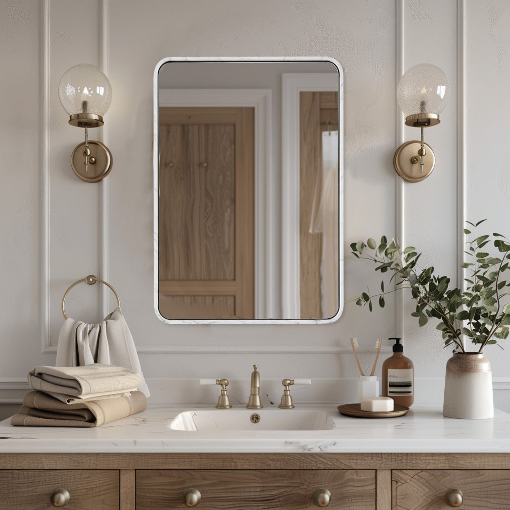 Contemporary Marble Framed Rectangle Wall Mirror for Bathroom Vanity