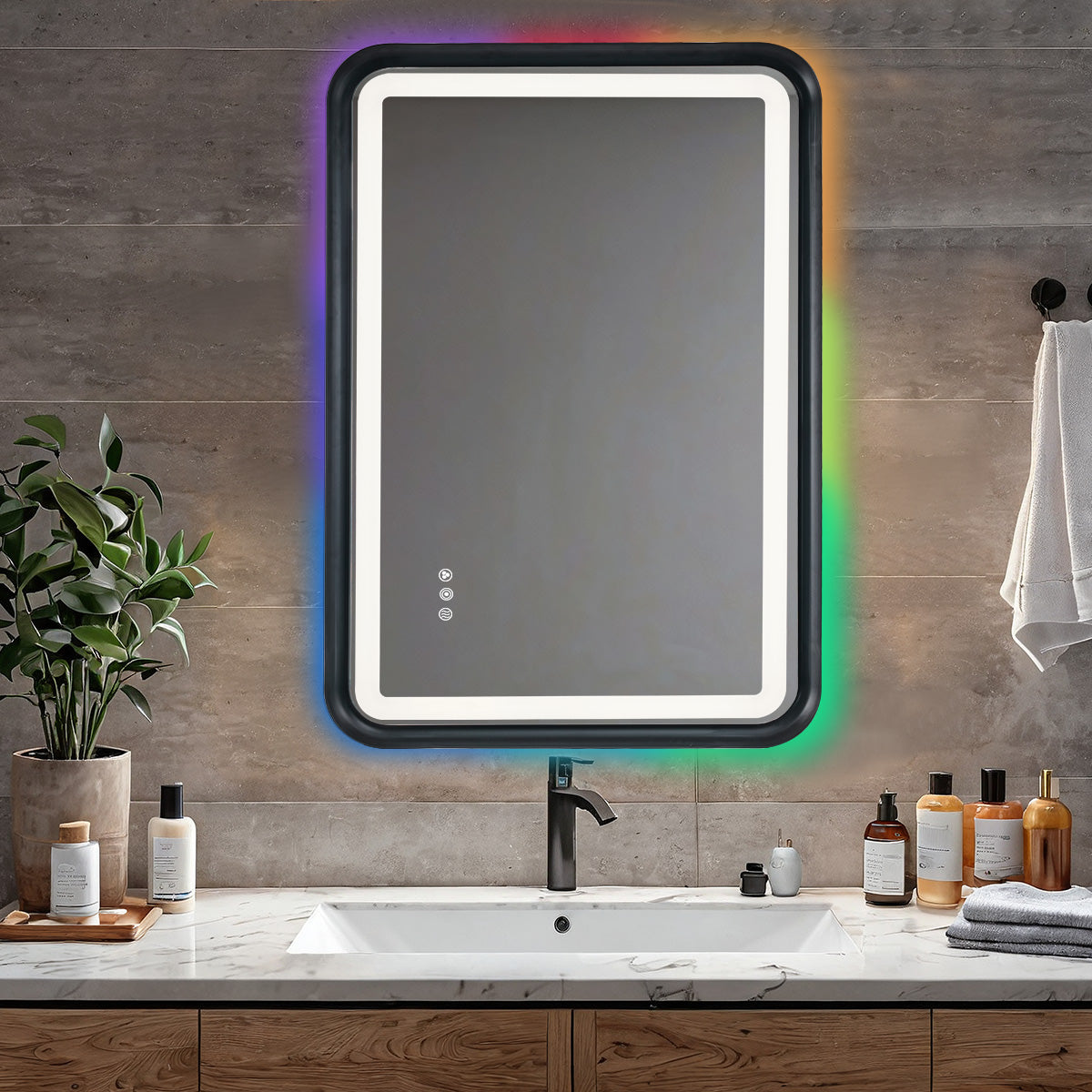 Black Framed Bathroom Mirror With Lights, Led Mirror For Dual Front & Back Lights, Defogging & Memory