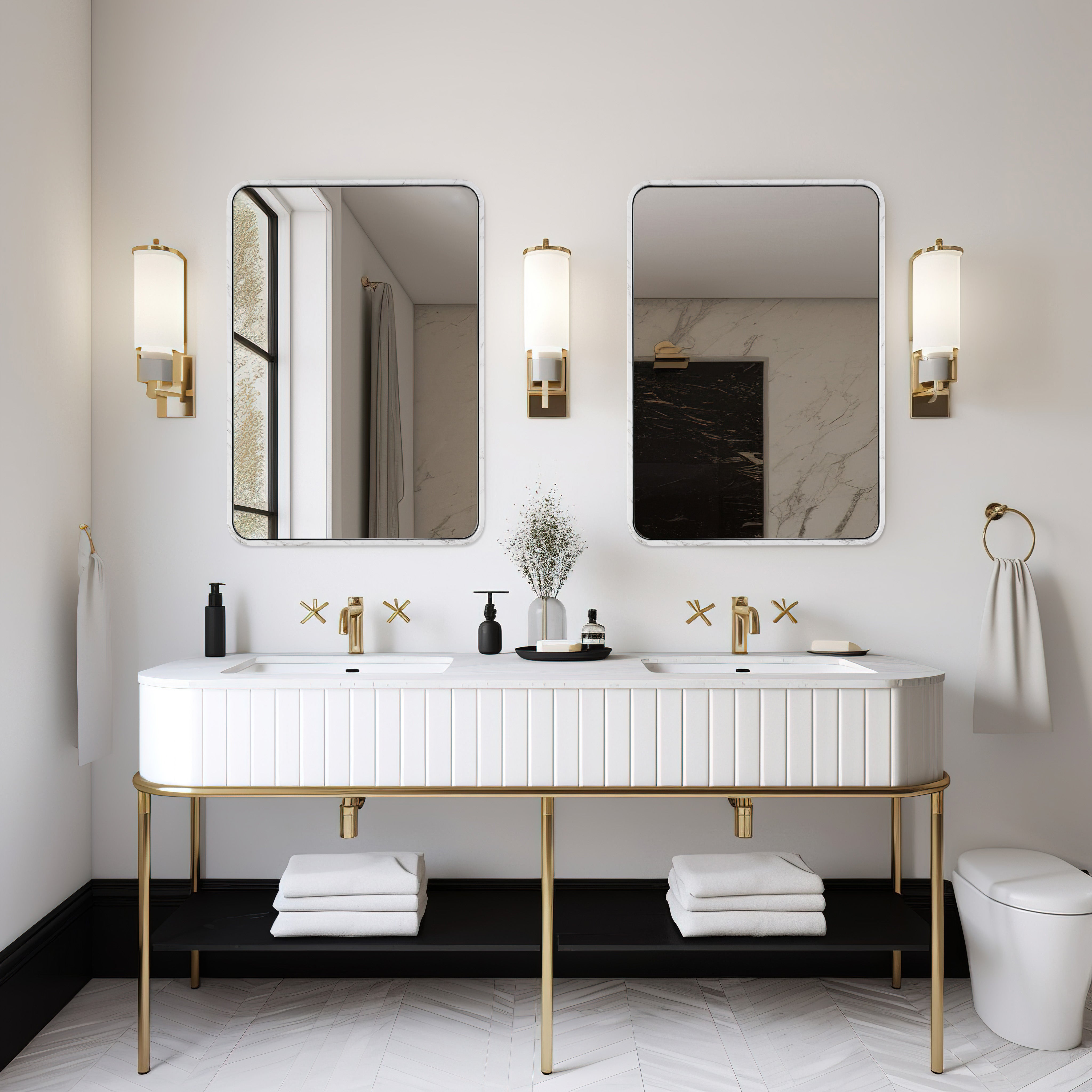 Contemporary Marble Framed Rectangle Wall Mirror for Bathroom Vanity