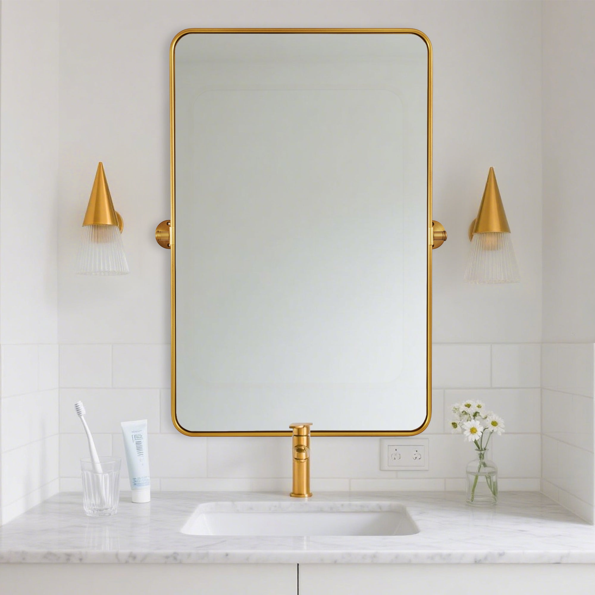 Modern Rectangle Pivot Mirror Adjustable Tilting Bathroom Mirror