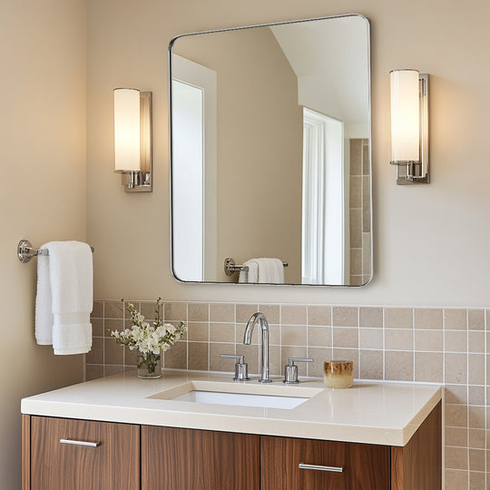 Modern Rounded Rectangle Mirror for Bathroom/ Vanity/ Wall | Stainless Steel Frame
