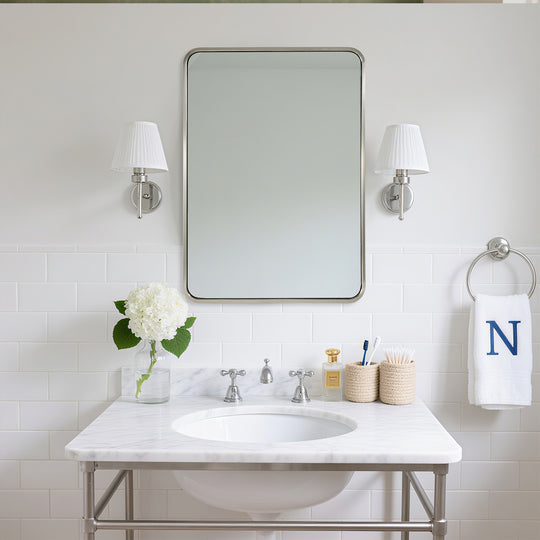 Modern Bold Stainless Steel Framed Rounded Rectangular Bathroom Wall Mirror