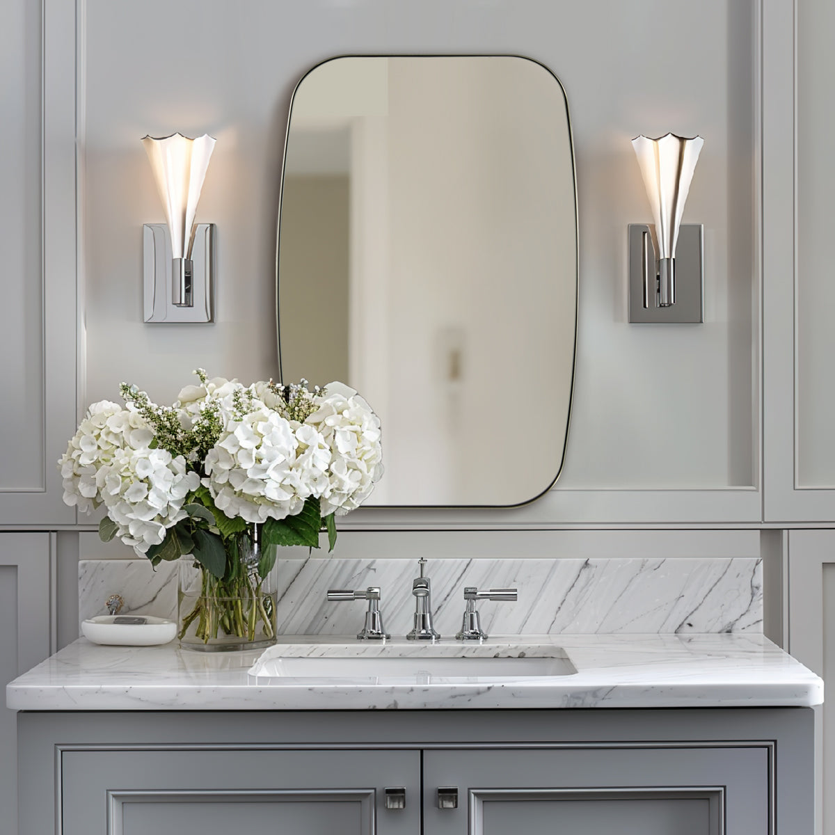 Modern Oval Oblong Bathroom Vanity Mirror | Stainless Steel Frame