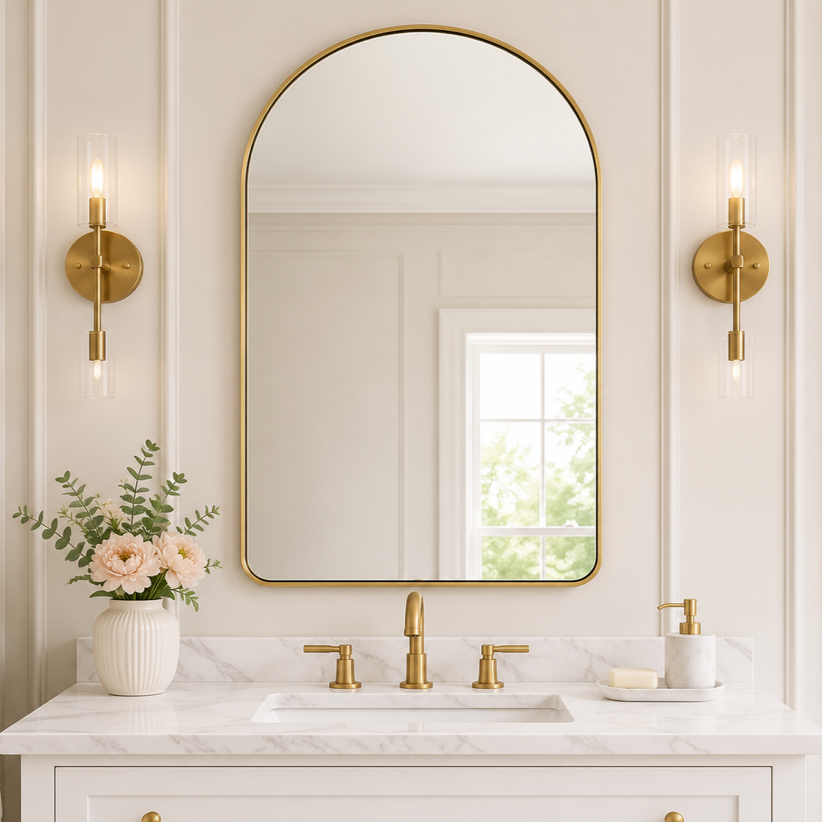 Contemporary Arched Bathroom Vanity Mirror Arch Wall Mirror |Stainless Steel Framed