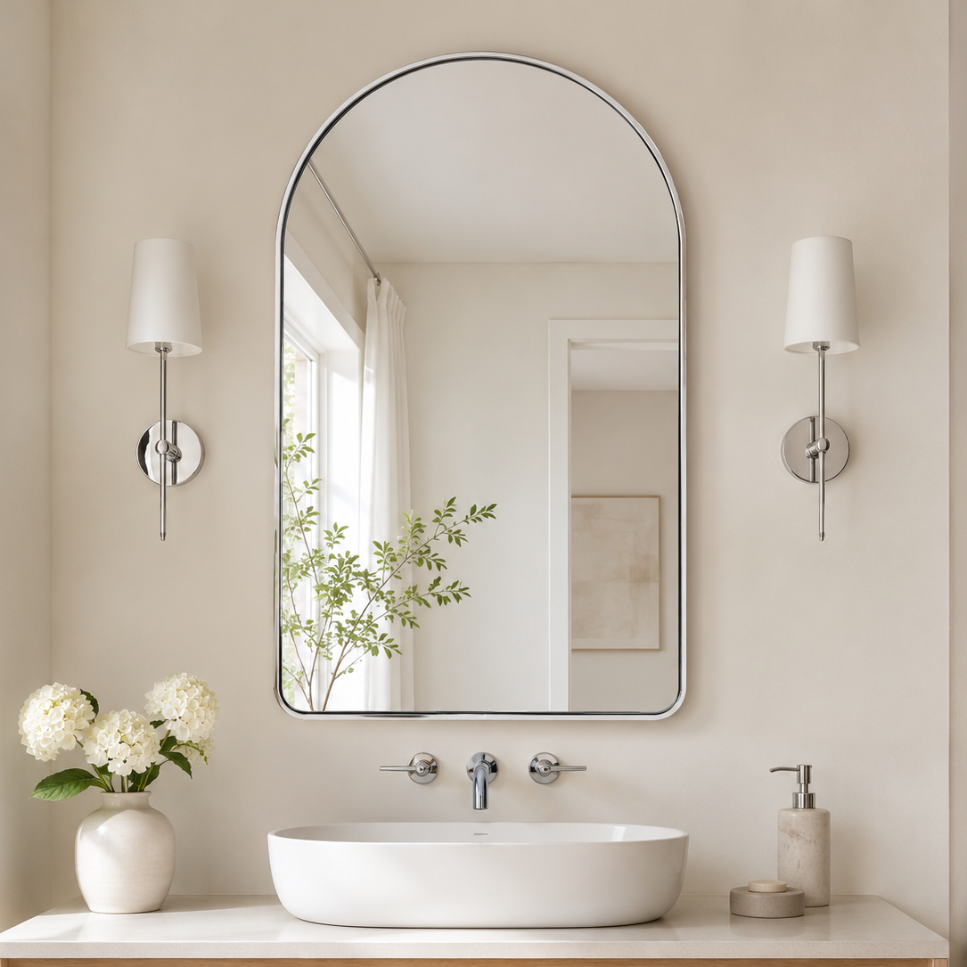 Contemporary Arched Bathroom Vanity Mirror Arch Wall Mirror |Stainless Steel Framed