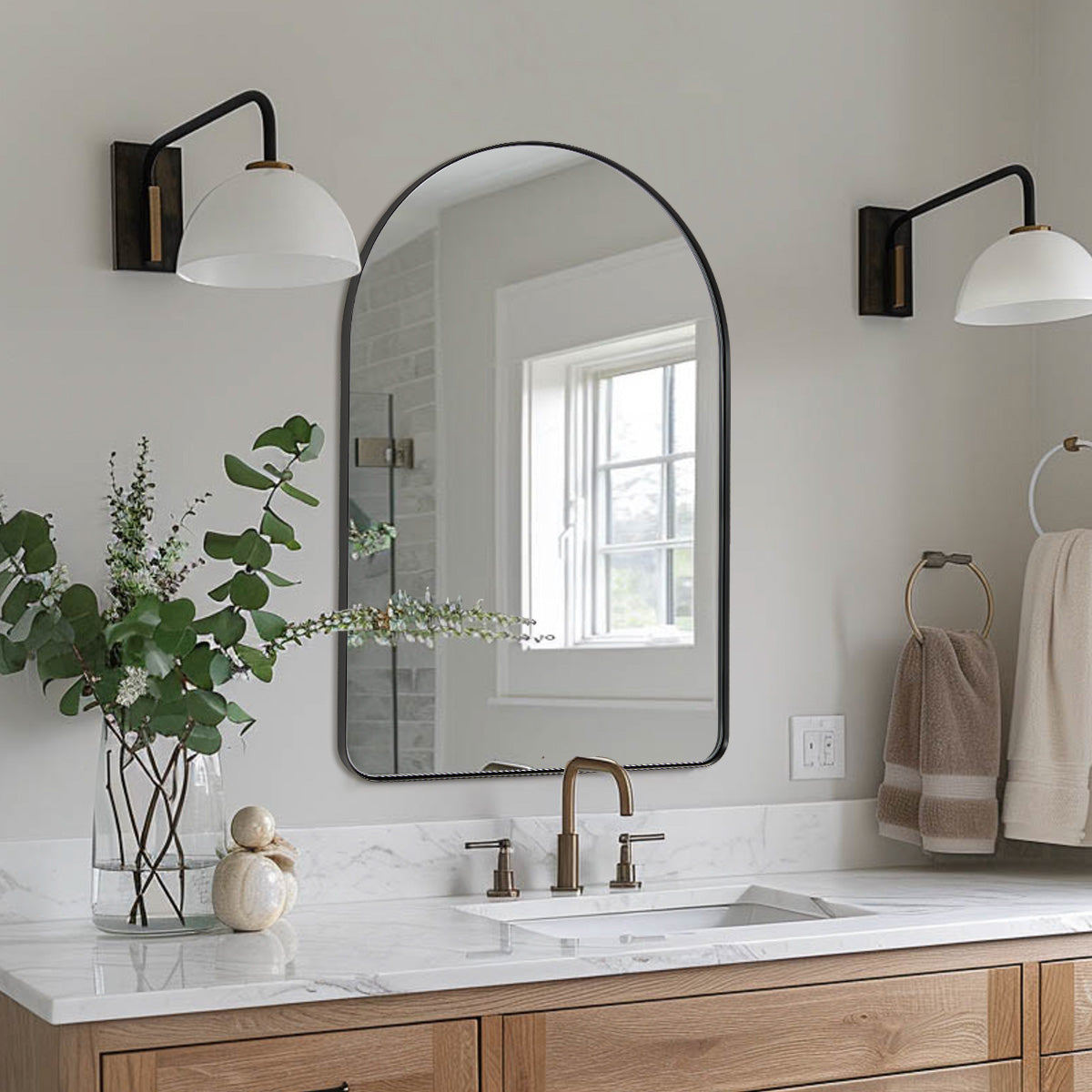 Contemporary Arched Bathroom Vanity Mirror Stainless Steel Frame Arch Top Wall Mirrors