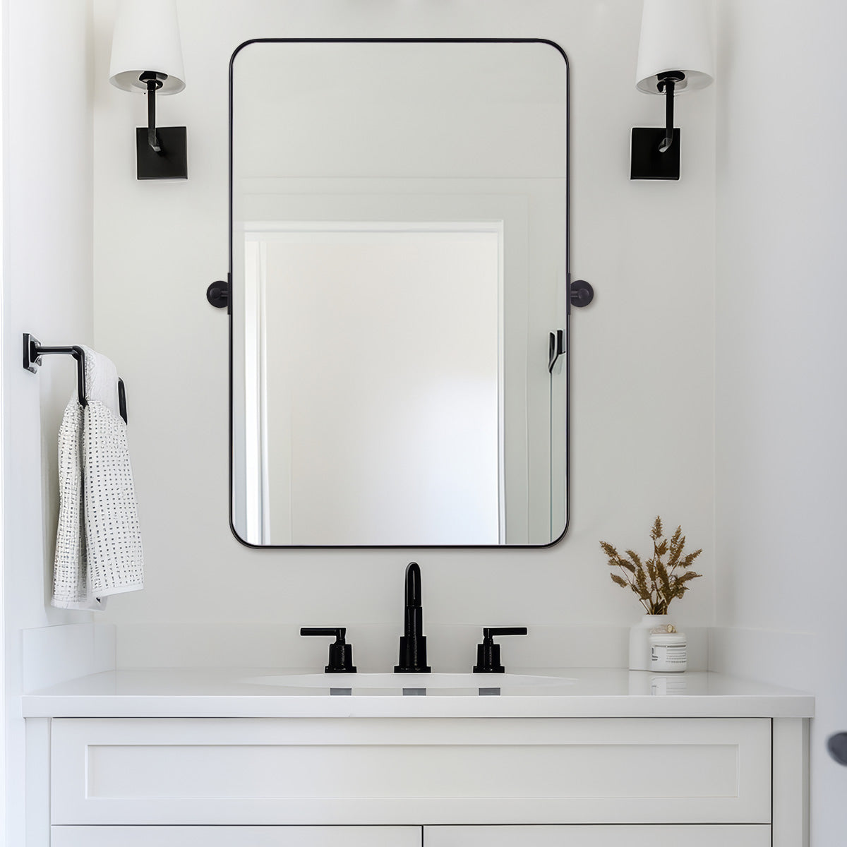 Open Box Like New: Tilting Pivot Rectangular Bathroom Mirrors | Stainless Steel Frame