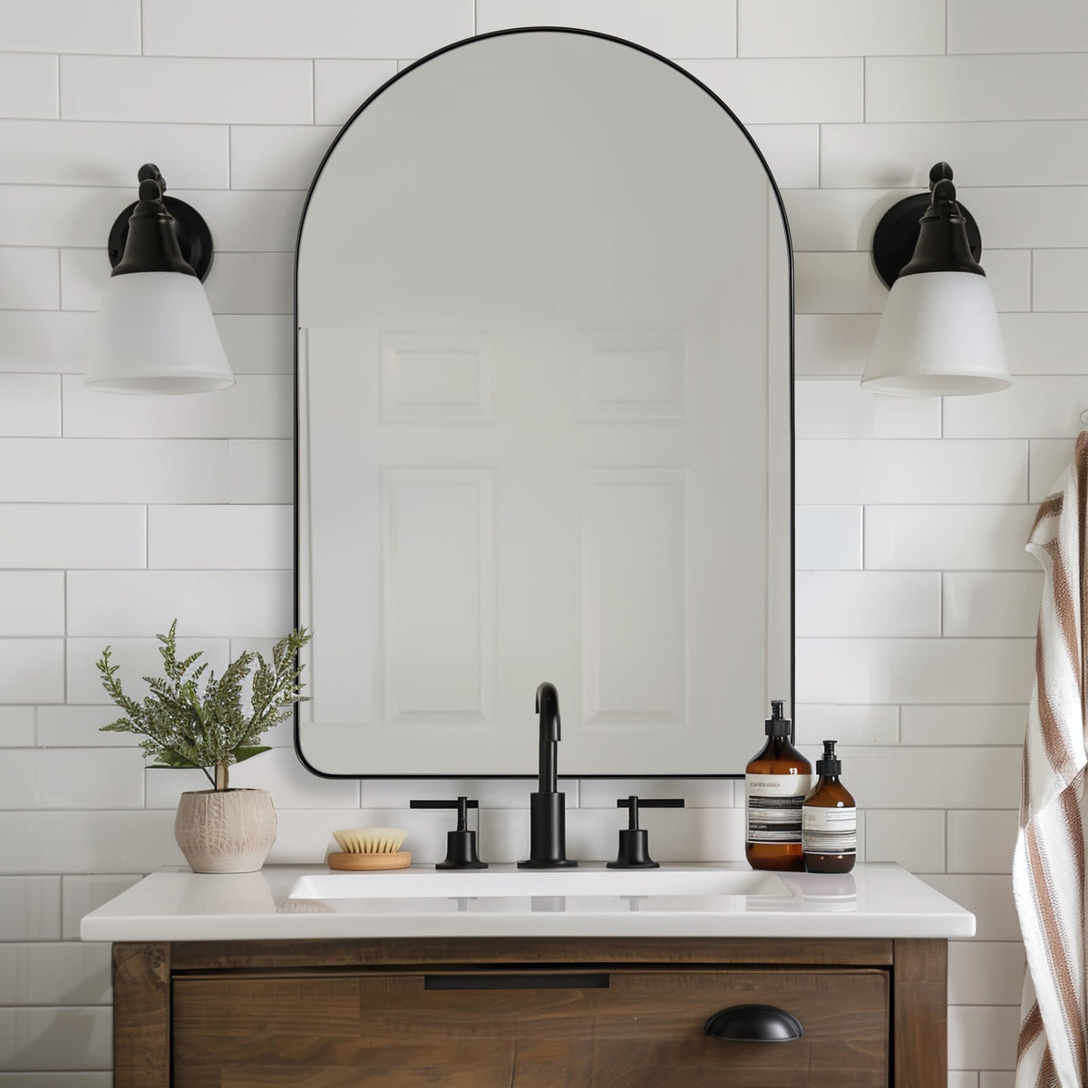 Contemporary Arched Bathroom Vanity Mirror | Stainless Steel Frame