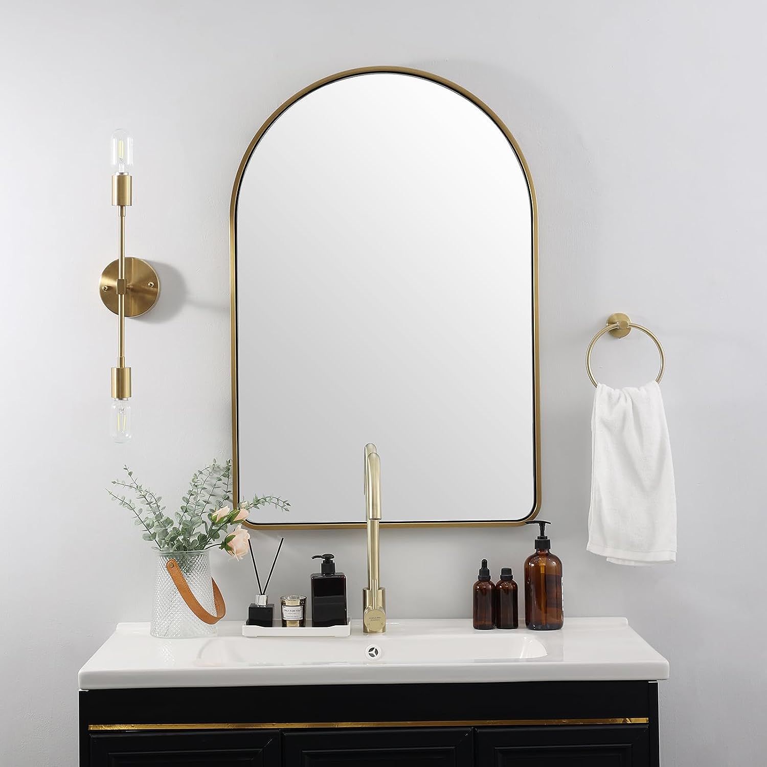 Contemporary Arched Bathroom Vanity Mirror Arch Wall Mirror |Stainless Steel Framed