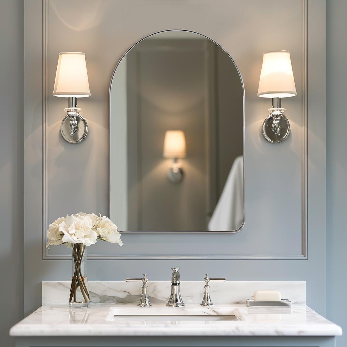 Contemporary Arched Bathroom Vanity Mirror | Stainless Steel Frame