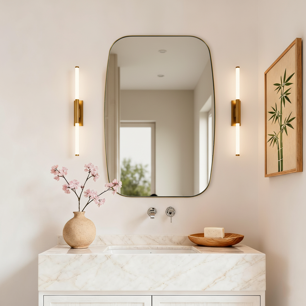 Modern Oblong Bathroom Mirror Long Oval Mirror | Stainless Steel Frame