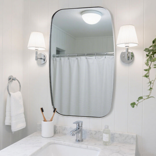 Modern Oblong Bathroom Mirror Long Oval Mirror | Stainless Steel Frame