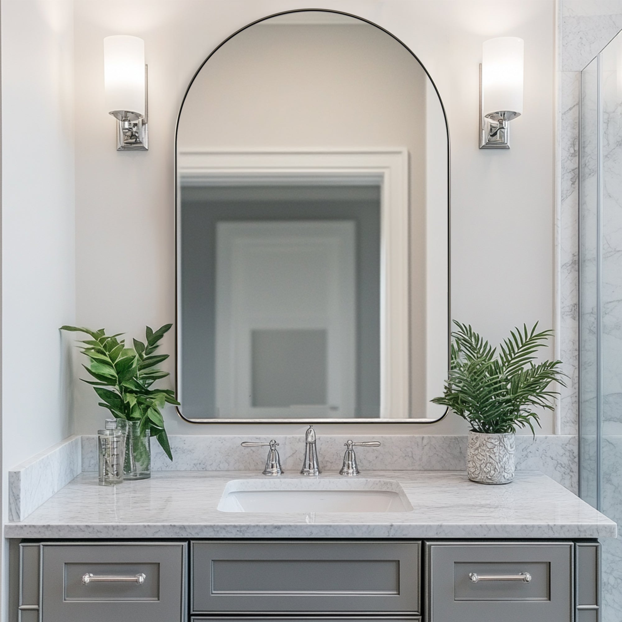 Contemporary Arched Bathroom Vanity Mirror | Stainless Steel Frame