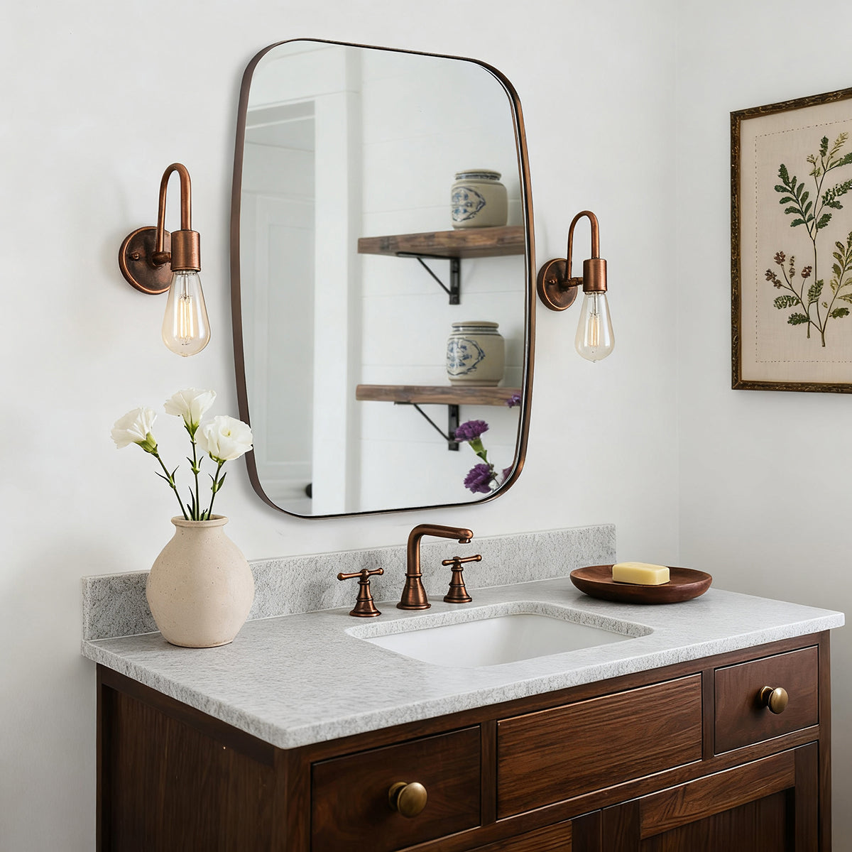 Modern Oblong Bathroom Mirror Long Oval Mirror | Stainless Steel Frame