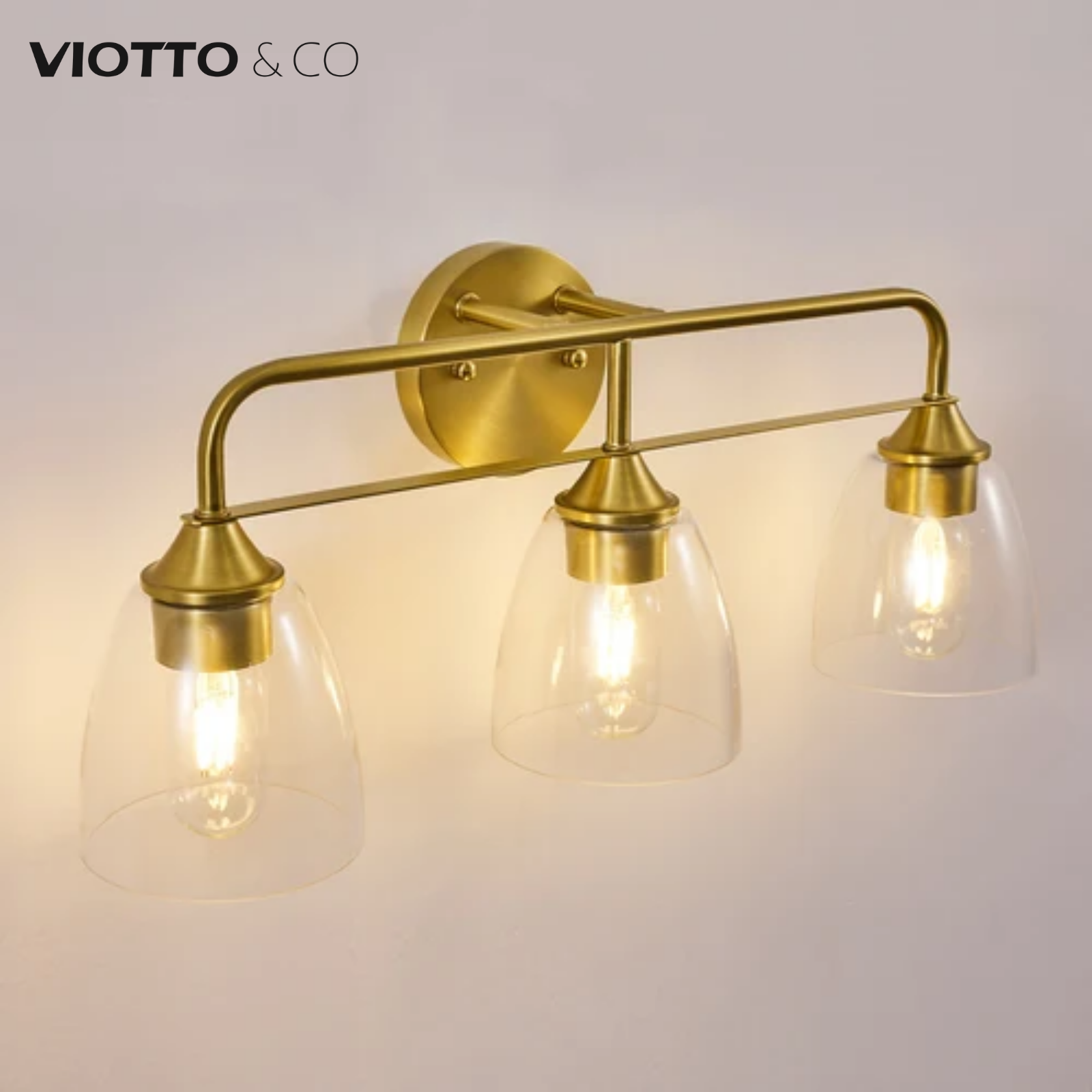 Clear Bell Glass Wall Light Dual-Rail Frame Bathroom Vanity Light