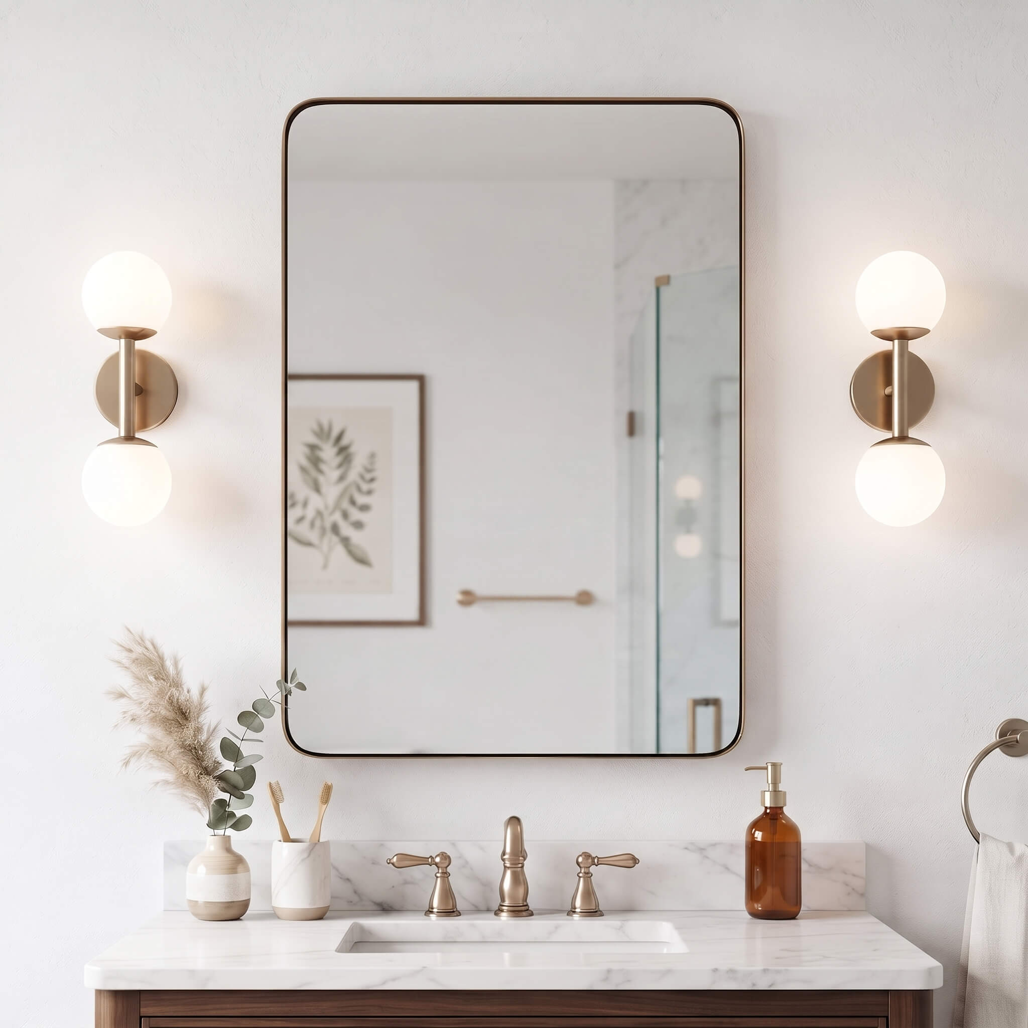 Modern Rounded Rectangle Mirror for Bathroom/ Vanity/ Wall | Stainless Steel Frame
