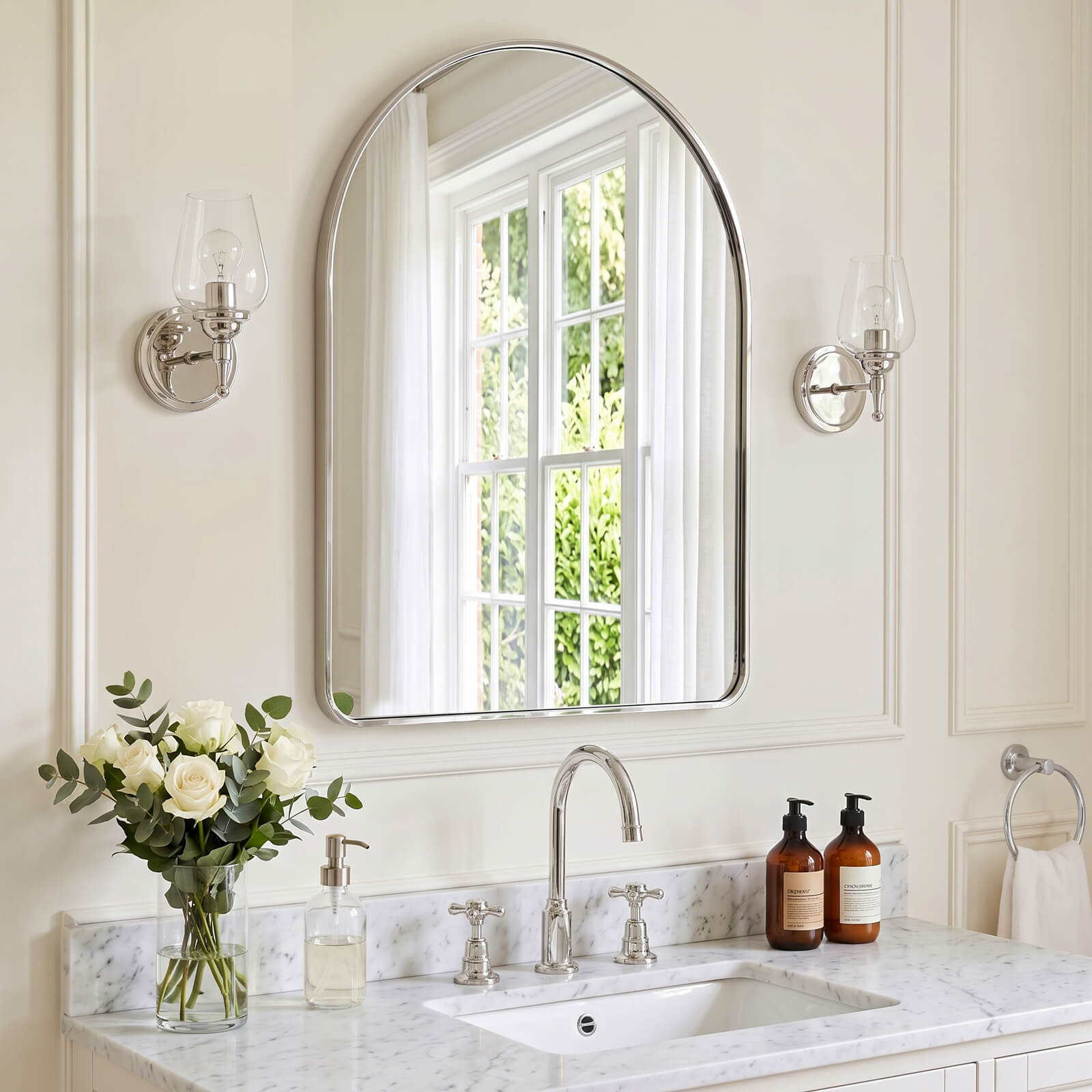 Contemporary Arched Bathroom Vanity Mirror Arch Wall Mirror |Stainless Steel Framed