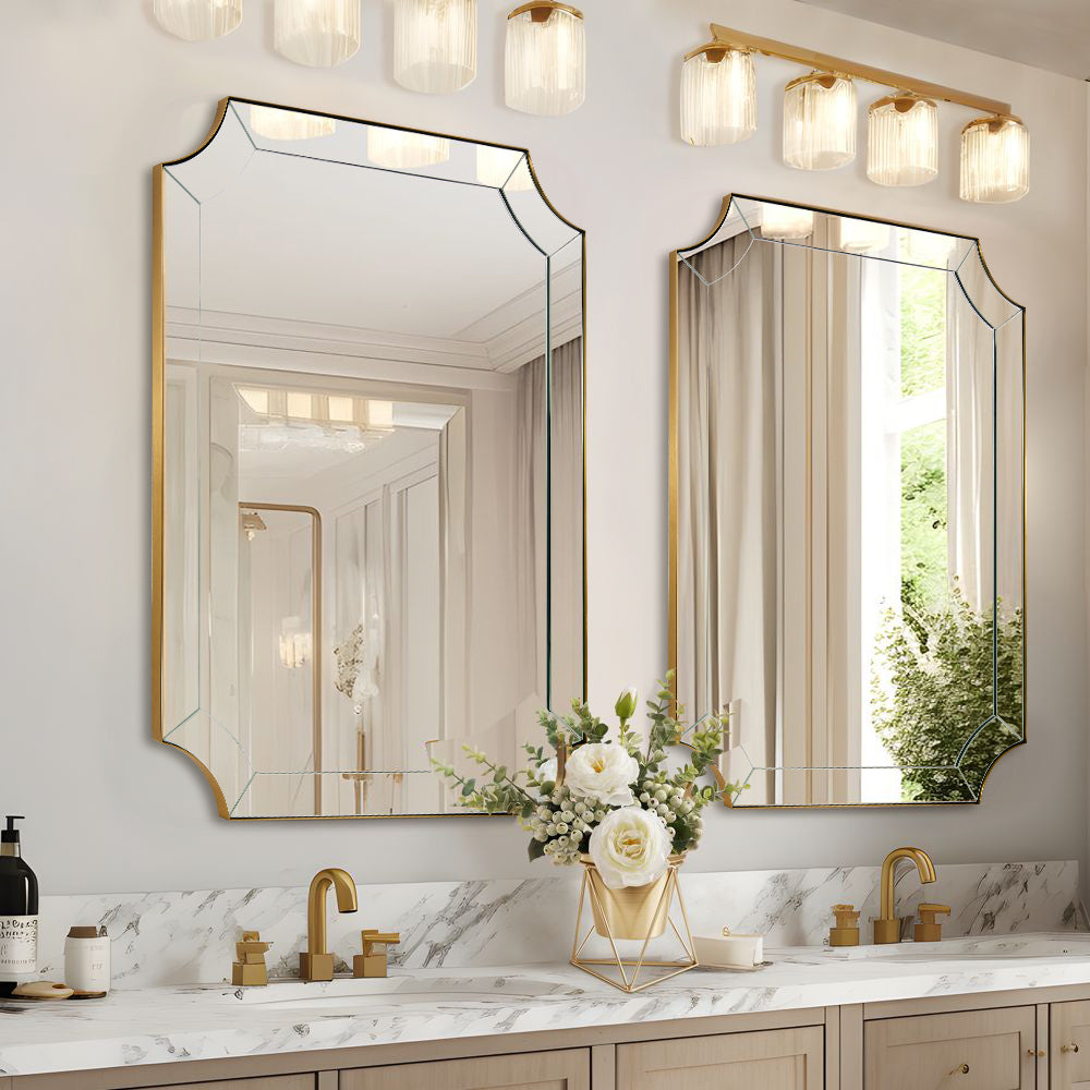 Minuette Glass Tiles Edge Scalloped Bathroom Vanity Mirrors | Stainless Steel Frame