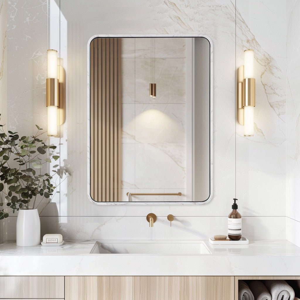 Contemporary Marble Framed Rectangle Wall Mirror for Bathroom Vanity