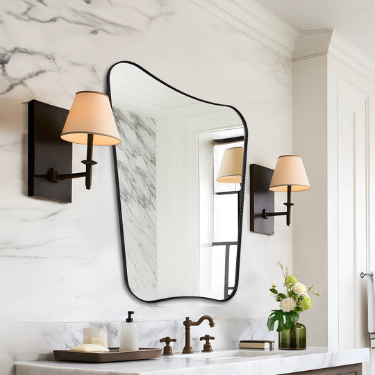 Concave Top Scalloped Asymmetrical Mirror |Stainless Steel Frame