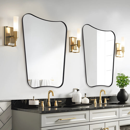 Concave Top Scalloped Asymmetrical Mirror |Stainless Steel Frame