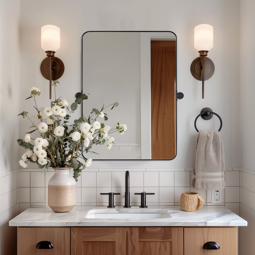 Open Box Like New: Tilting Pivot Rectangular Bathroom Mirrors | Stainless Steel Frame