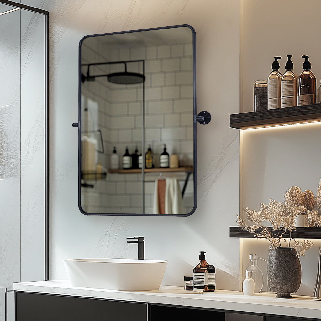 Modern Rectangle Pivot Mirror Adjustable Tilting Bathroom Mirror | Aluminum Frame