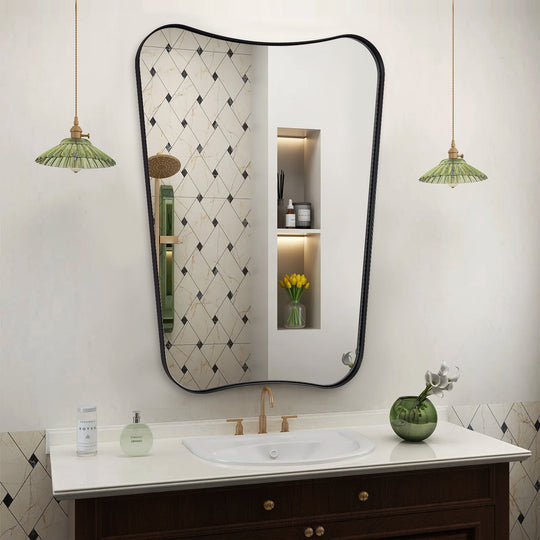 Concave Top Scalloped Asymmetrical Mirror |Stainless Steel Frame