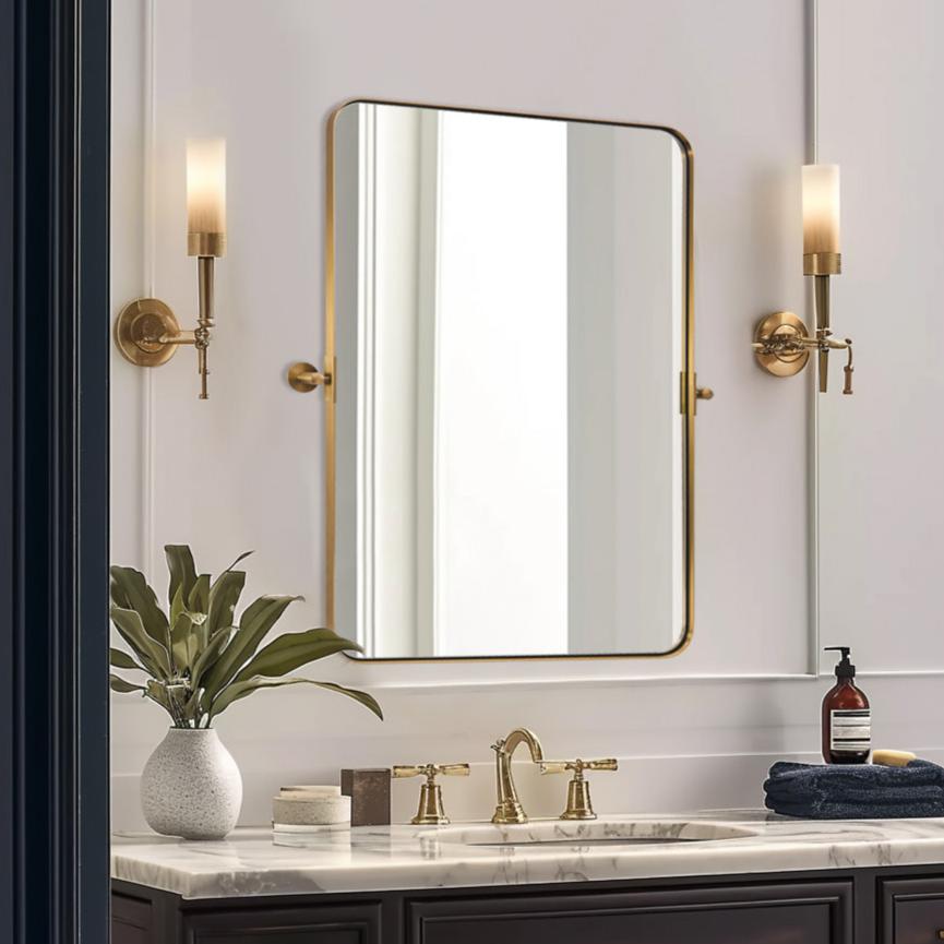 Tilting Rectangular Pivot  Mirror for Bathroom/Vanity | Stainless Steel Frame