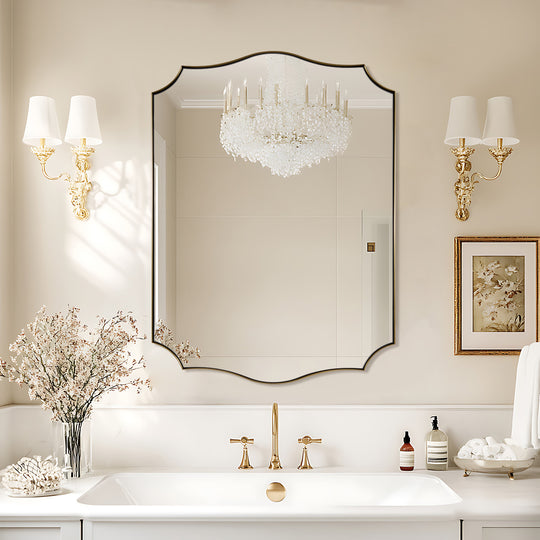 Contemporary  Scalloped Rectangle Wall Mirror | Stainless Steel Frame