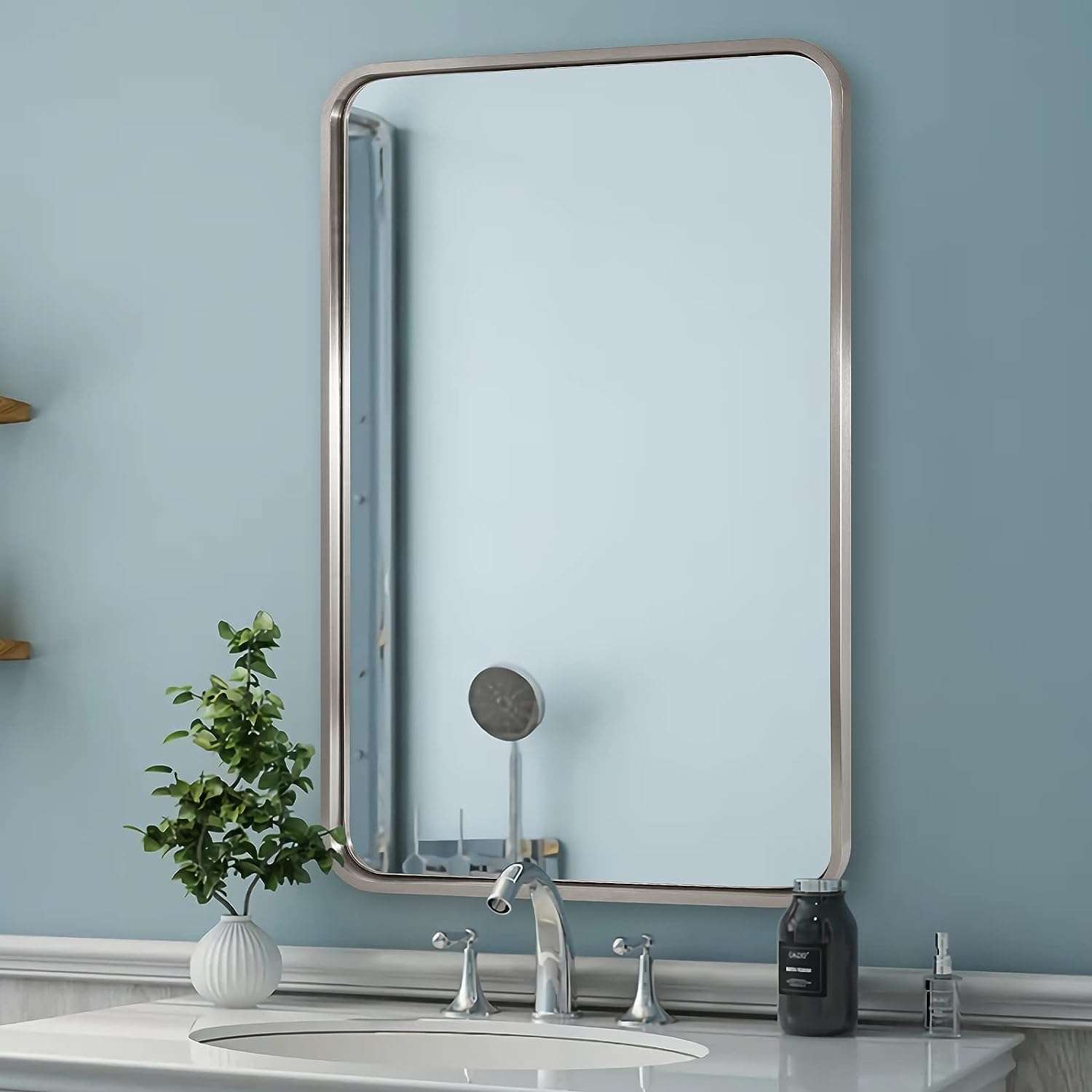 Modern Bold Framed Rectangle Wall Mirrors for Bathroom Wall| Stainless Steel Framed