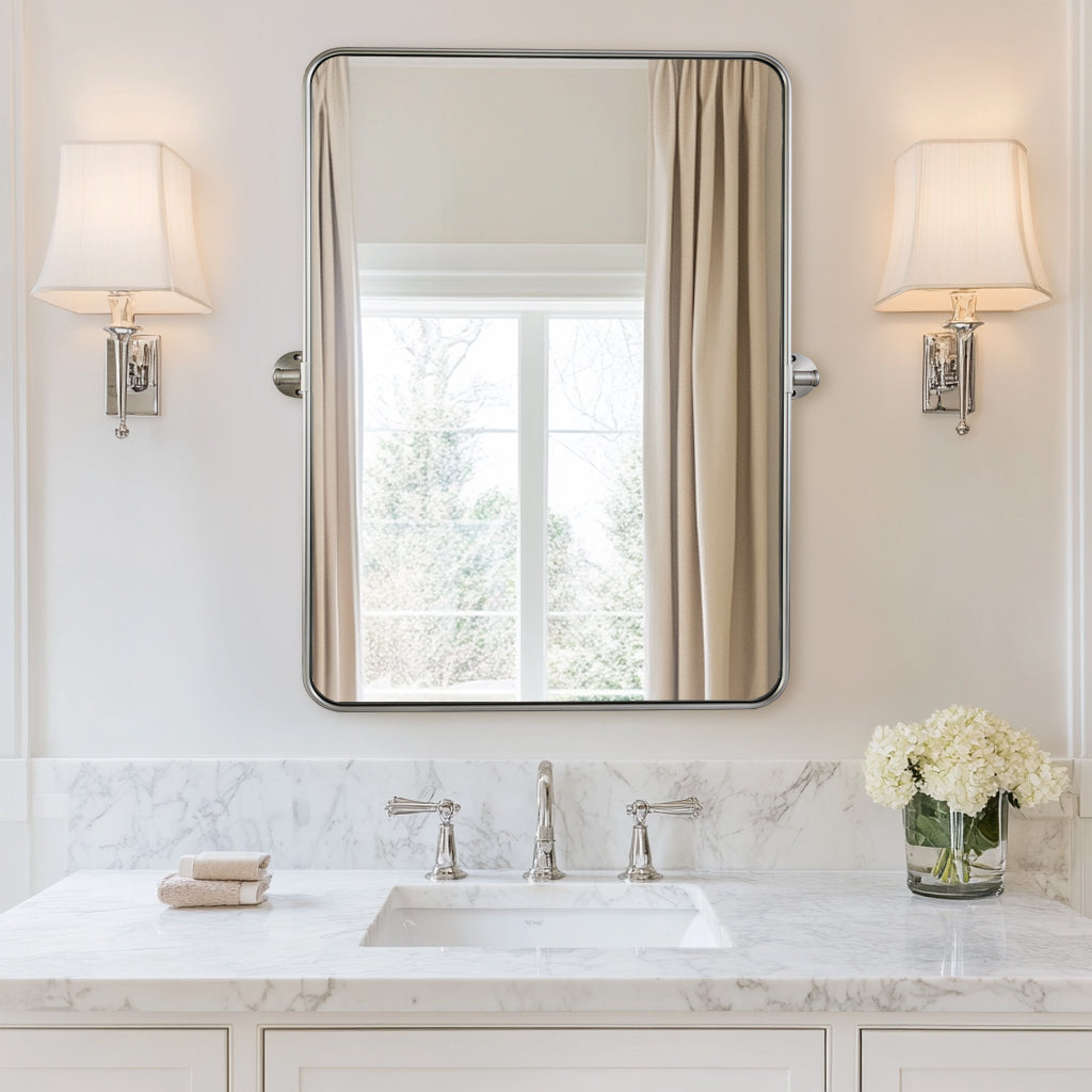 Modern Rectangle Pivot Mirror Adjustable Floating / Tilting Bathroom Mirror