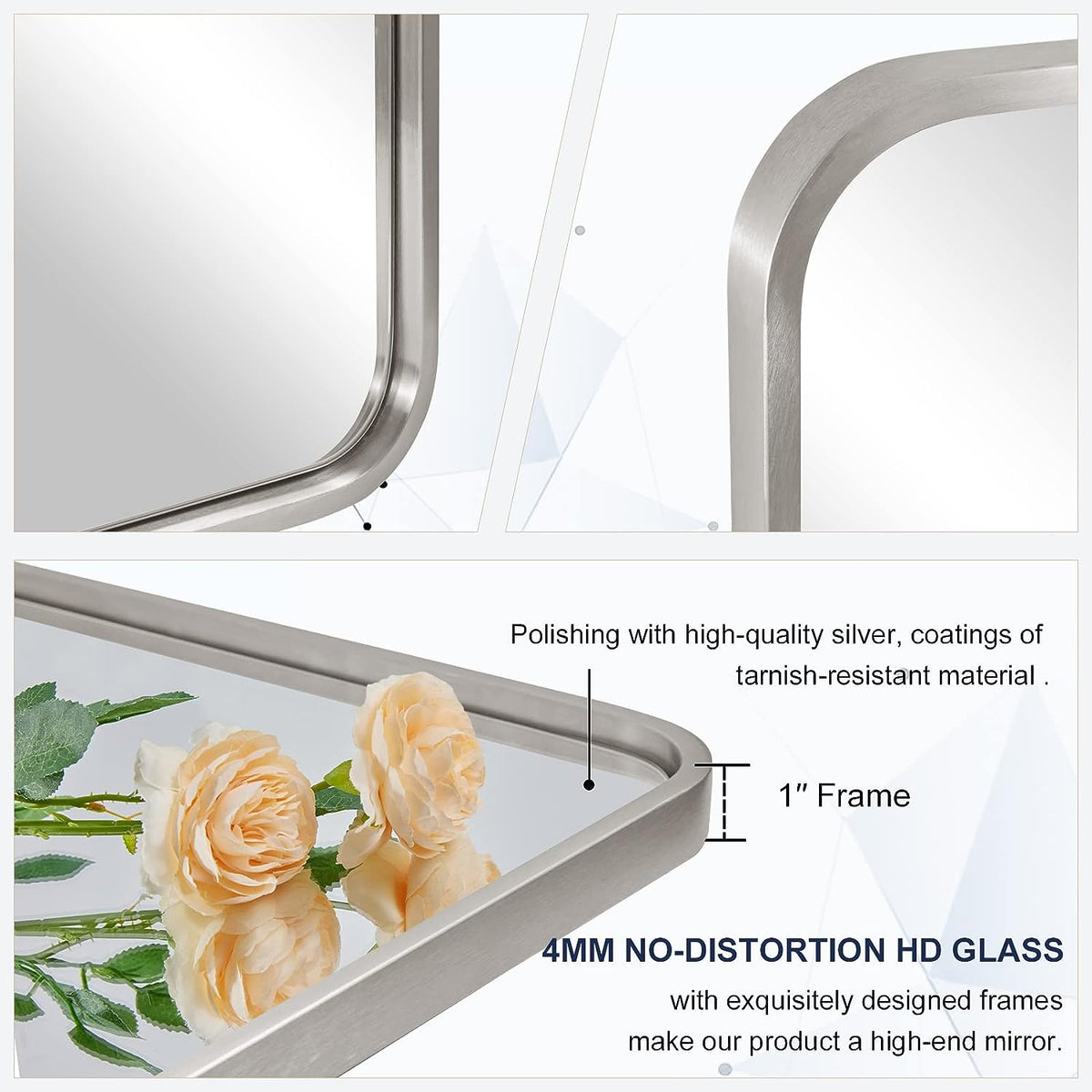 Open Box Like New : Rounded Rectangular Bathroom Mirror |Thicker Stainless Steel Framed