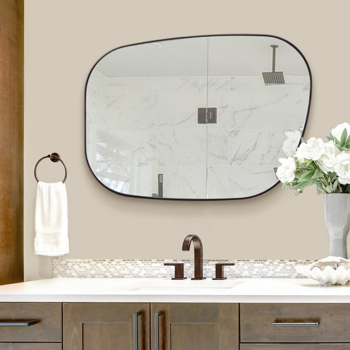 Asymmetrical Irregular Bathroom Wall Mirror | Stainless Steel Frame