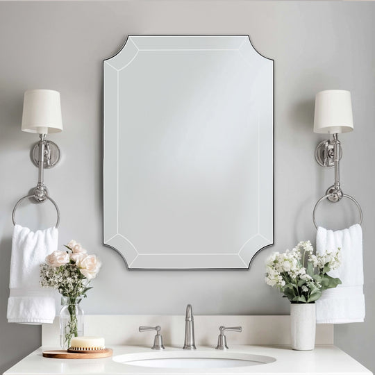 Minuette Scalloped Bathroom Decor Wall Mirrors Unique Mirrors| Stainless Steel Frame